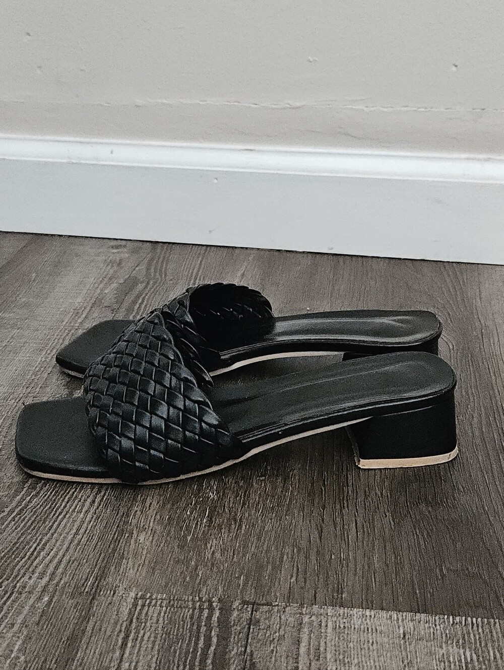 Faux Leather Black Braided Slide Sandal Size 6